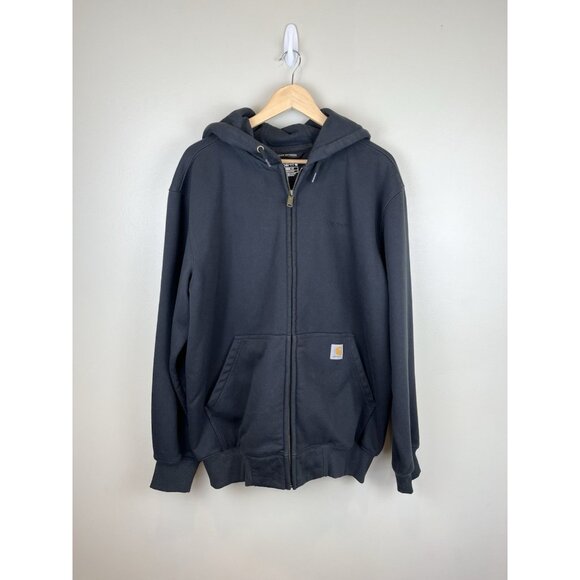 Carhartt Rain Defender Men’s Hoodie Sz Lg Black Full Zip Thick Work Wear Flaw - Picture 1 of 9